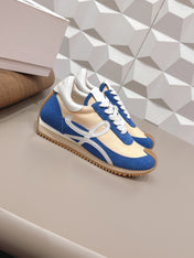 LOEWE 26S FLOW RUNNER SNEAKER IN BLUE AND NUDE SUEDE AND WHITE CALFSKIN