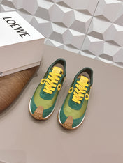 LOEWE 26S FLOW RUNNER SNEAKER IN GREEN AND YELLOW SUEDE AND CALFSKIN