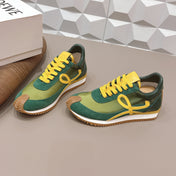 LOEWE 26S FLOW RUNNER SNEAKER IN GREEN AND YELLOW SUEDE AND CALFSKIN