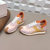 LOEWE 26S FLOW RUNNER SNEAKER IN LIGHT PINK SUEDE AND ORANGE CALFSKIN