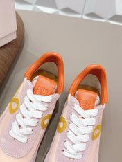 LOEWE 26S FLOW RUNNER SNEAKER IN LIGHT PINK SUEDE AND ORANGE CALFSKIN