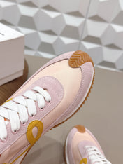 LOEWE 26S FLOW RUNNER SNEAKER IN LIGHT PINK SUEDE AND ORANGE CALFSKIN