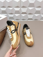 LOEWE 26S FLOW RUNNER SNEAKER IN TAN BROWN SUEDE AND BLACK CALFSKIN