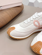 LOEWE 26S FLOW RUNNER SNEAKER IN LIGHT GRAY SUEDE AND WHITE CALFSKIN