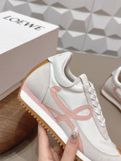 LOEWE 26S FLOW RUNNER SNEAKER IN LIGHT GRAY SUEDE AND WHITE CALFSKIN