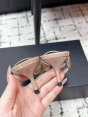 ALAIA 26S HEELED MULES 65 MM IN NUDE PINK GLOSSY CALFSKIN
