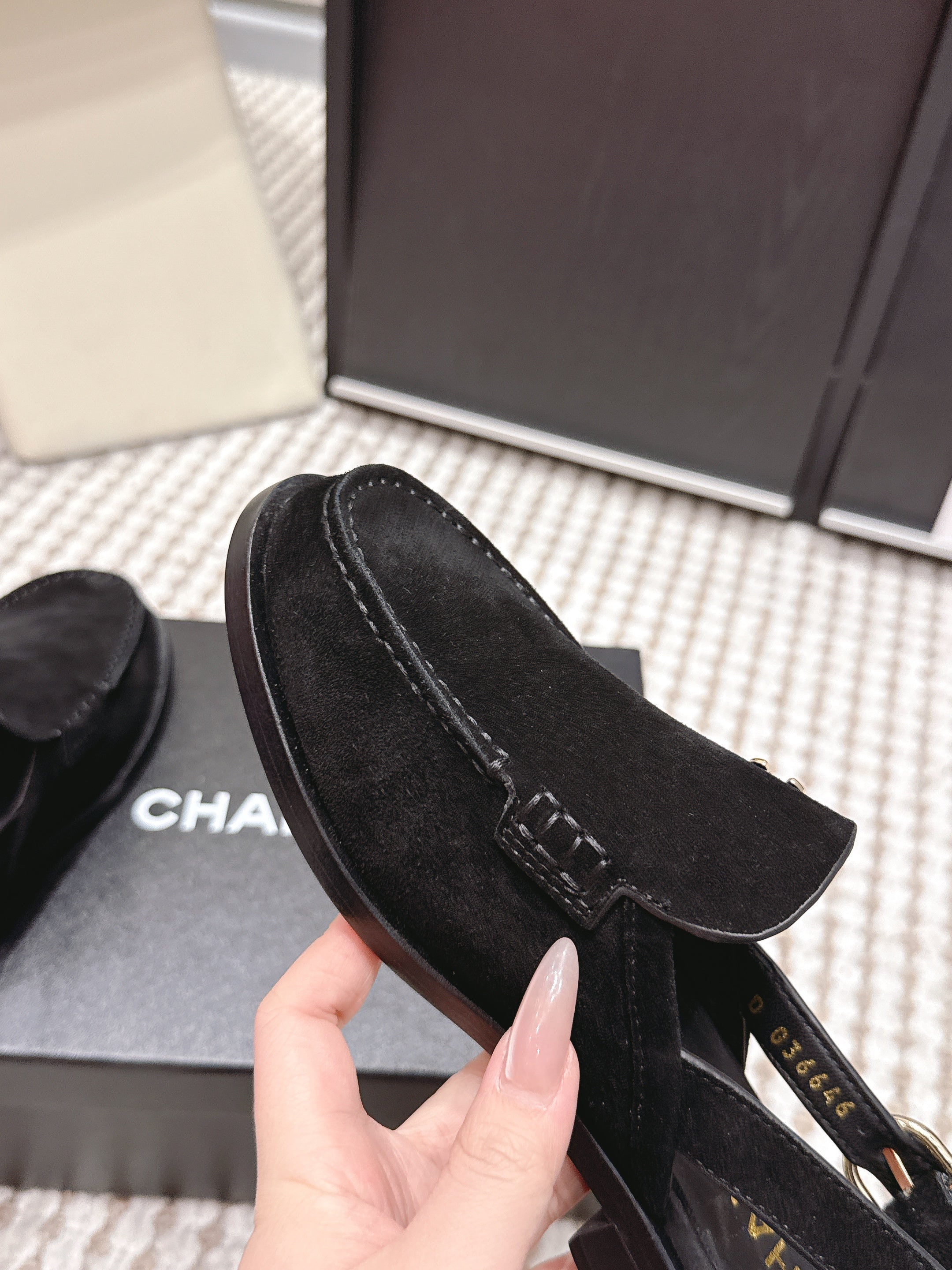 CHANEL 26S SLINGBACK LOAFERS IN BLACK SUEDE