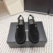 CHANEL 26S SLINGBACK LOAFERS IN BLACK SUEDE