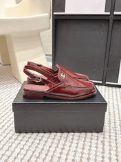 CHANEL 26S SLINGBACK LOAFERS IN DARK RED GLOSSY CALFSKIN