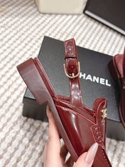 CHANEL 26S SLINGBACK LOAFERS IN DARK RED GLOSSY CALFSKIN