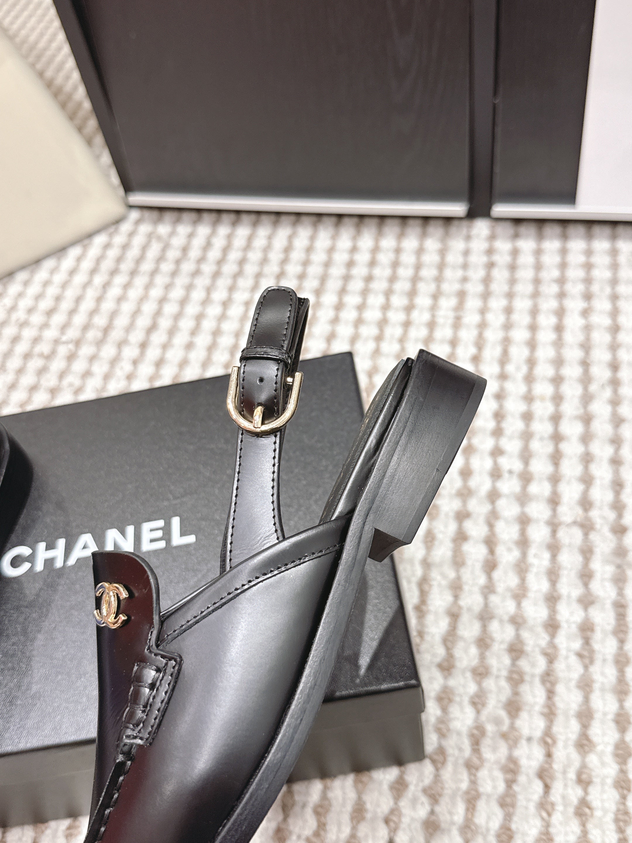 CHANEL 26S SLINGBACK LOAFERS IN BLACK CALFSKIN
