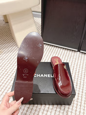 CHANEL 26S LOAFER MULES IN DARK RED GLOSSY CALFSKIN