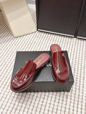 CHANEL 26S LOAFER MULES IN DARK RED GLOSSY CALFSKIN