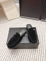 CHANEL 26S LOAFER MULES IN BLACK SUEDE