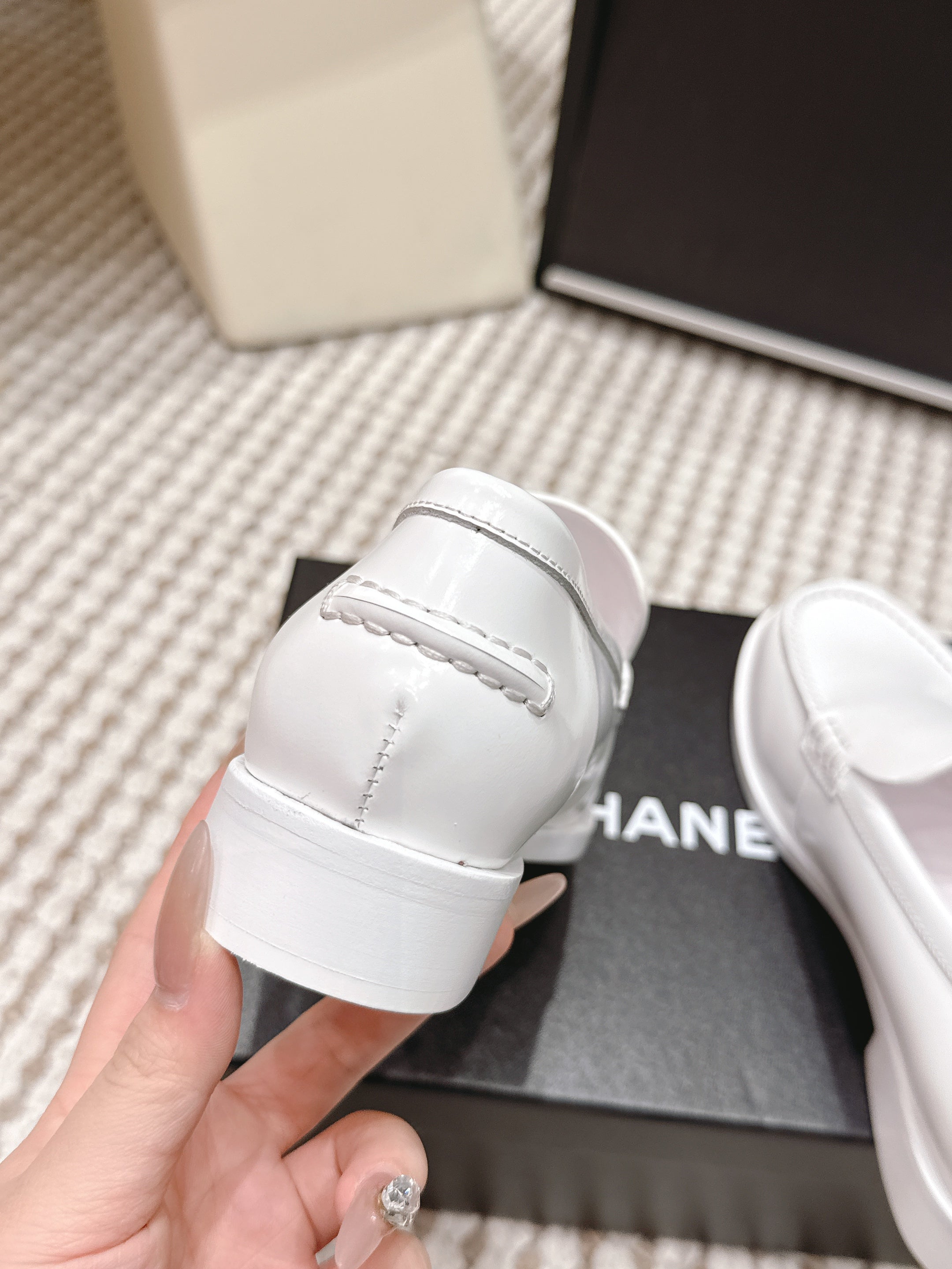 CHANEL 26S LOAFERS IN WHITE GLOSSY CALFSKIN