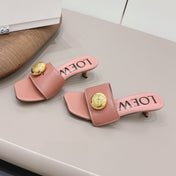 LOEWE 26S SQUARE TOE SANDALS 45MM IN PINK CALFSKIN GOLD HARDWARE