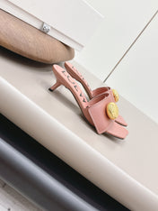 LOEWE 26S SQUARE TOE SANDALS 45MM IN PINK CALFSKIN GOLD HARDWARE
