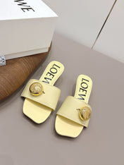 LOEWE 26S SQUARE TOE SANDALS 45MM IN LIGHT YELLOW CALFSKIN GOLD HARDWARE