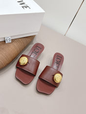 LOEWE 26S SQUARE TOE SANDALS 45MM IN DARK BROWN CALFSKIN GOLD HARDWARE
