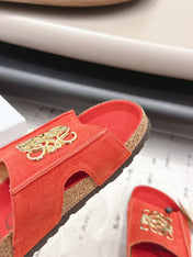 LOEWE 26S FLAT SANDALS IN RED LOGO GOLD HARDWARE