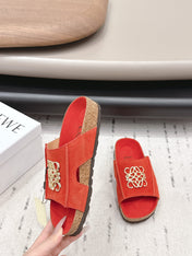 LOEWE 26S FLAT SANDALS IN RED LOGO GOLD HARDWARE