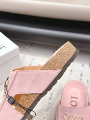 LOEWE 26S FLAT SANDALS IN PINK LOGO GOLD HARDWARE