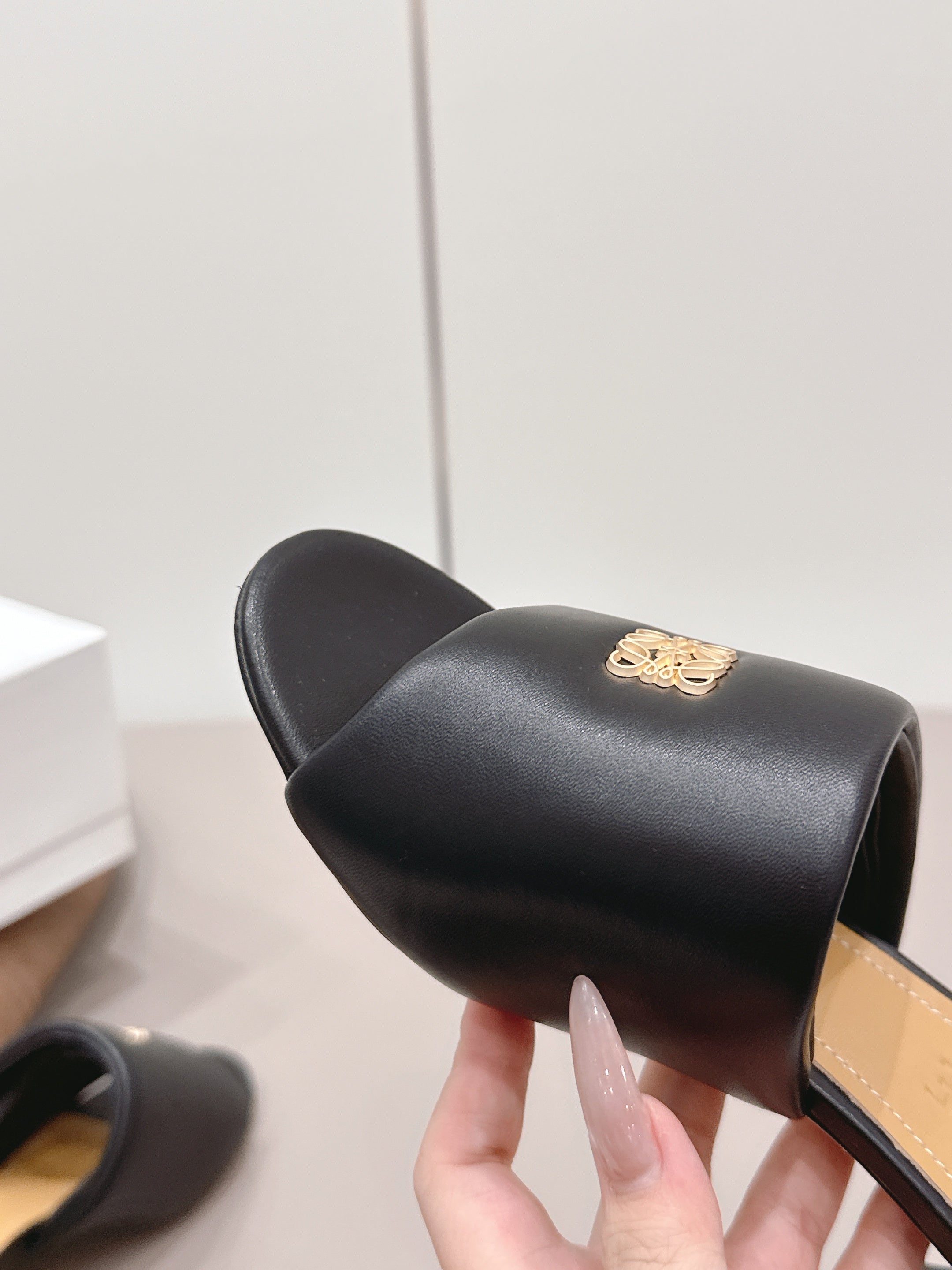 LOEWE 26S MULE HEELS 45MM IN BLACK LAMBSKIN GOLD HARDWARE