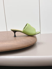 LOEWE 26S MULE HEELS 45MM IN OLIVE GREEN LAMBSKIN GOLD HARDWARE