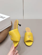 LOEWE 26S MULE HEELS 45MM IN YELLOW LAMBSKIN GOLD HARDWARE