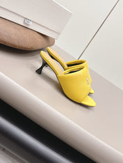 LOEWE 26S MULE HEELS 45MM IN YELLOW LAMBSKIN GOLD HARDWARE