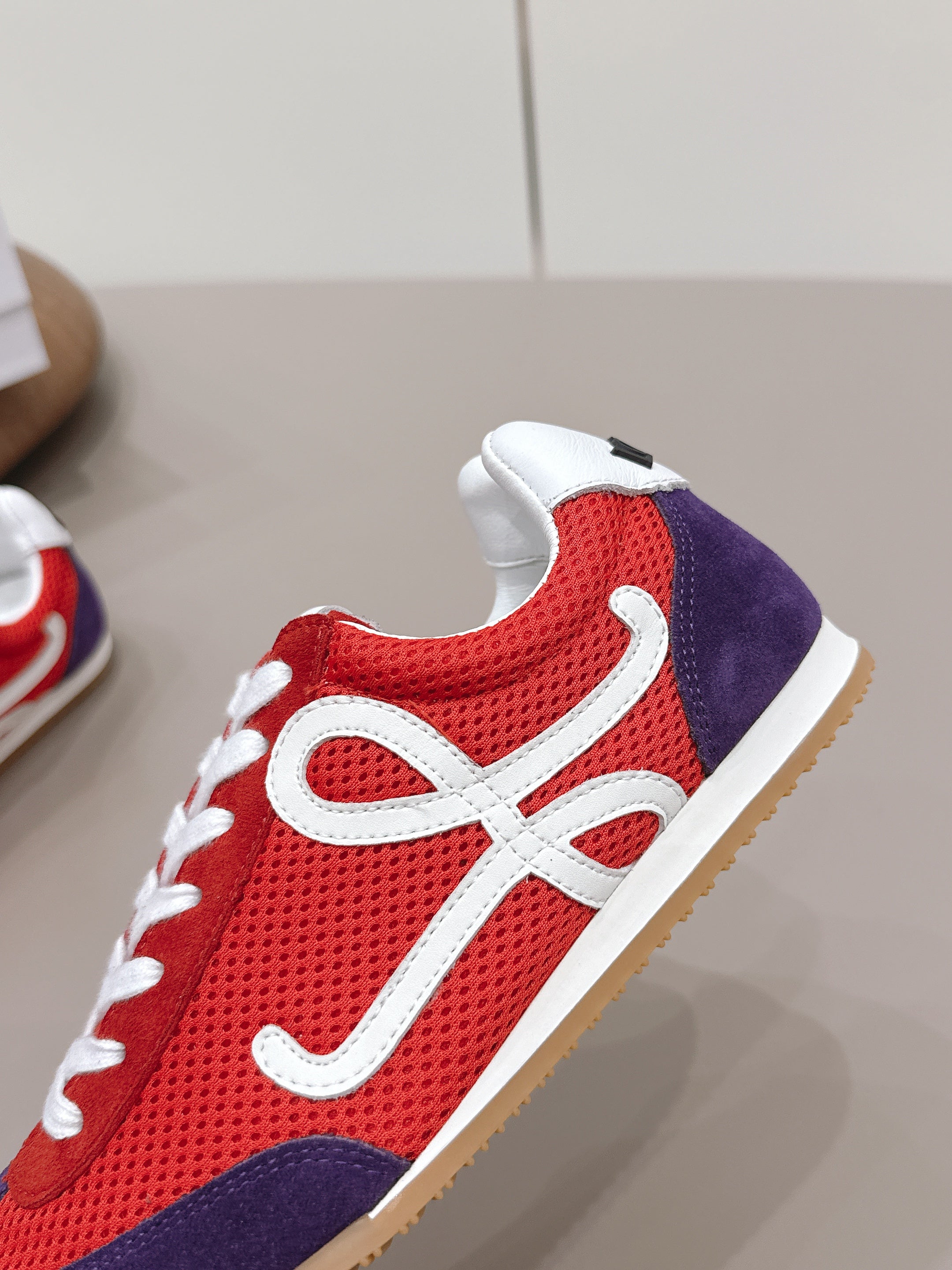 LOEWE 26S BALLET RUNNER 2.0 IN RED AND DARK PURPLE SUEDE AND MESH
