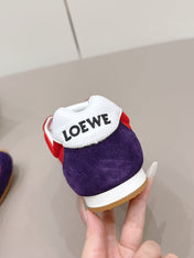 LOEWE 26S BALLET RUNNER 2.0 IN RED AND DARK PURPLE SUEDE AND MESH