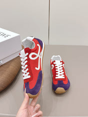 LOEWE 26S BALLET RUNNER 2.0 IN RED AND DARK PURPLE SUEDE AND MESH