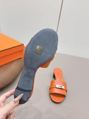 HM 26S KELLY HEEL SANDAL 50MM IN ORANGE CALFSKIN SILVER HARDWARE