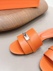 HM 26S KELLY HEEL SANDAL 50MM IN ORANGE CALFSKIN SILVER HARDWARE
