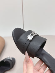 HM 26S KELLY HEEL SANDAL 50MM IN BLACK EPSOM CALFSKIN SILVER HARDWARE