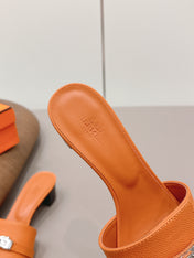 HM 26S KELLY HEEL SANDAL 50MM IN ORANGE EPSOM CALFSKIN SILVER HARDWARE