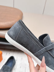 HM 26S KELLY PARIS LOAFERS IN BLUE GREY SUEDE SILVER HARDWARE