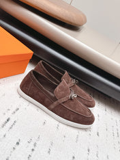 HM 26S KELLY PARIS LOAFERS IN DARK BROWN SUEDE SILVER HARDWARE