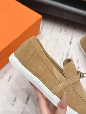 HM 26S KELLY PARIS LOAFERS IN LIGHT BROWN SUEDE SILVER HARDWARE