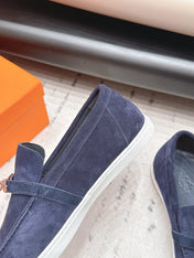 HM 26S KELLY PARIS LOAFERS IN NAVY BLUE SUEDE SILVER HARDWARE