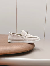 HM 26S KELLY PARIS LOAFERS IN LIGHT GREY SUEDE SILVER HARDWARE