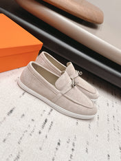 HM 26S KELLY PARIS LOAFERS IN LIGHT GREY SUEDE SILVER HARDWARE