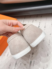 HM 26S KELLY PARIS LOAFERS IN LIGHT GREY SUEDE SILVER HARDWARE