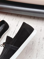 HM 26S KELLY PARIS LOAFERS IN BLACK SUEDE SILVER HARDWARE