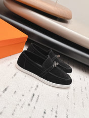 HM 26S KELLY PARIS LOAFERS IN BLACK SUEDE SILVER HARDWARE