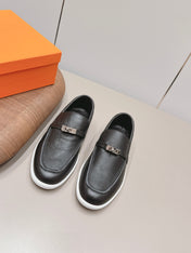 HM 26S KELLY PARIS LOAFERS IN BLACK CALFSKIN SILVER HARDWARE