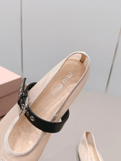 MIUMIU 26S BALLERINAS IN BEIGE MESH AND BLACK CALFSKIN