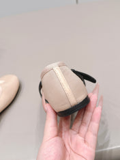 MIUMIU 26S BALLERINAS IN BEIGE MESH AND BLACK CALFSKIN