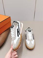 HM 26S BOUNCING SNEAKERS IN WHITE CALFSKIN AND LIGHT GREY BLACK SUEDE